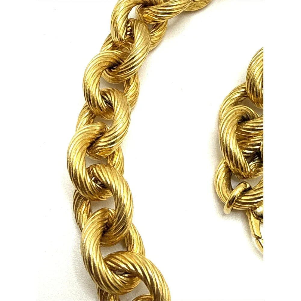 Heavy Gold Tone Textured Round Link Chain Choker Necklace Chunky 1980s Statement